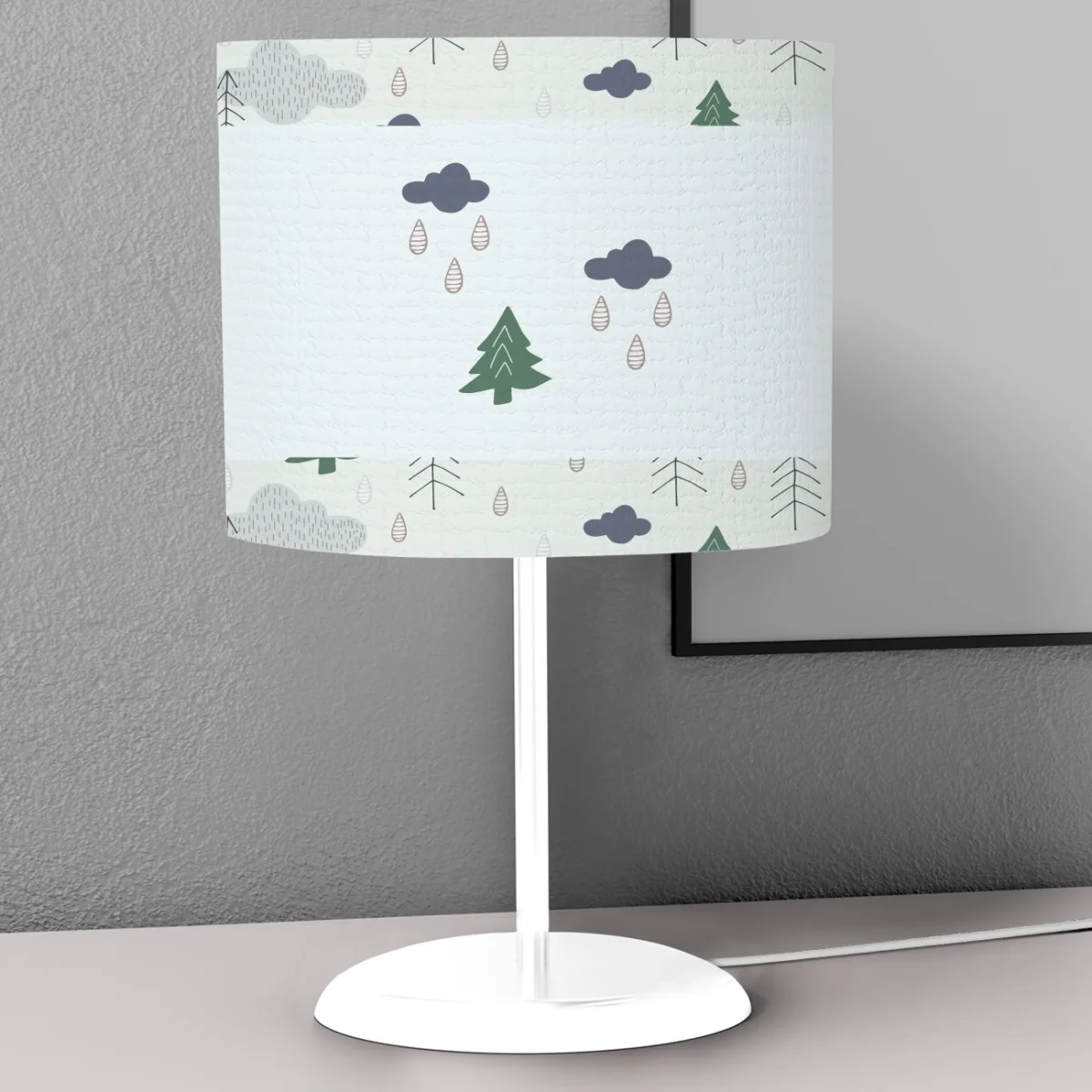 Orman Abajur | Açık Mavi çam ağaçları, bulutlar Desenli