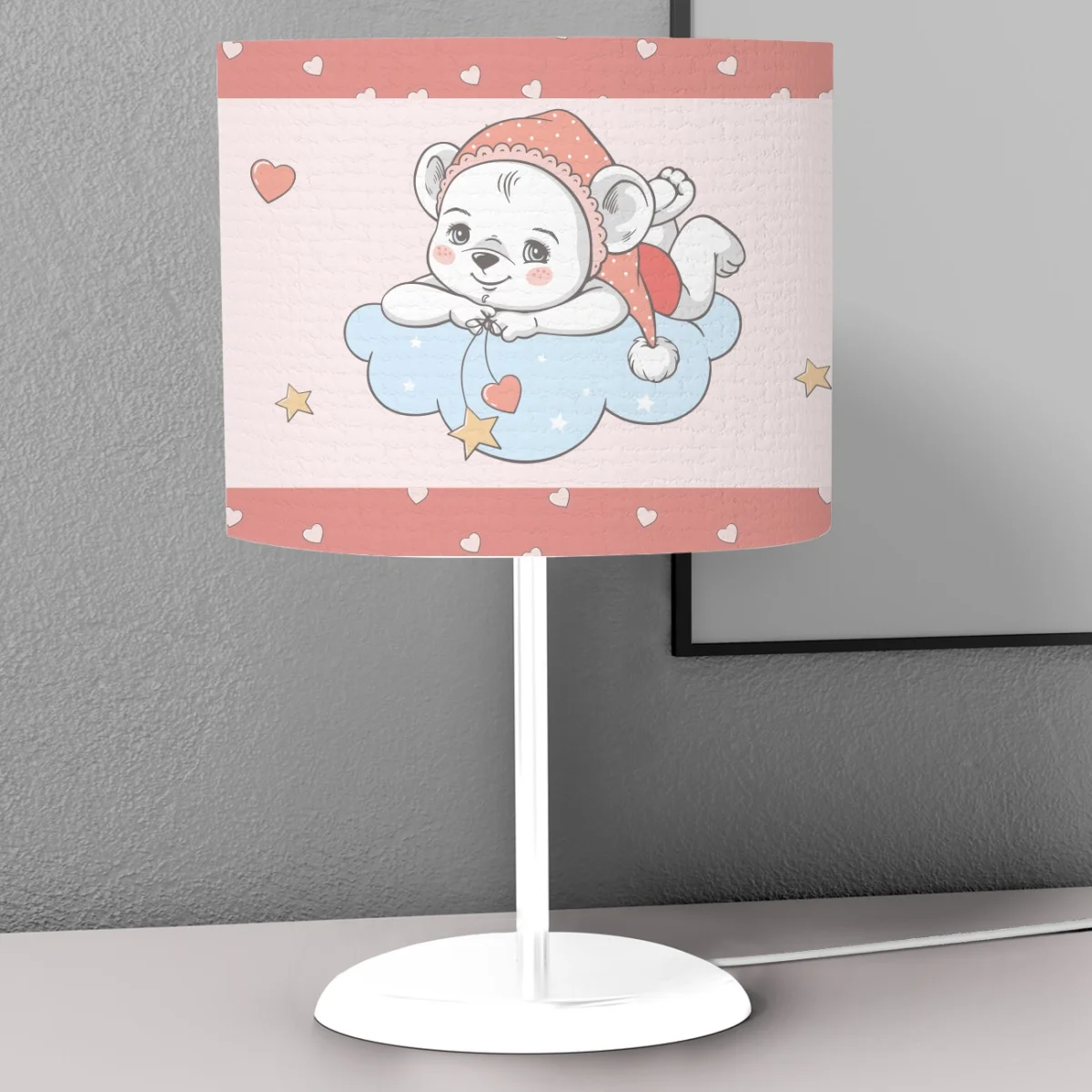 Ayıcık Abajur | Pembe Ayıcık, bulut Desenli