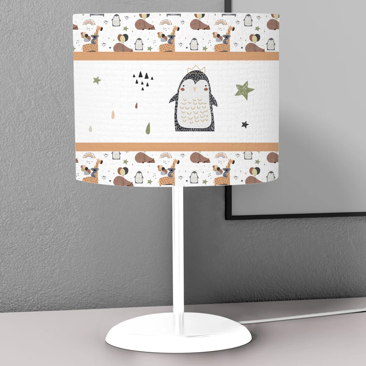 Orman Hayvanları Abajur | Beyaz yıldızlar, gökkuşağı Desenli