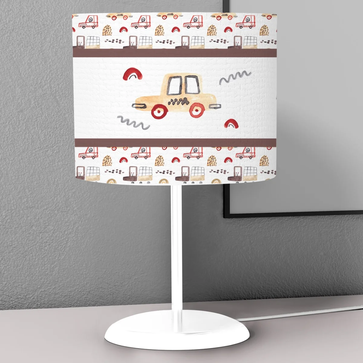 Araçlar Abajur | Beyaz arabalar, kamyonlar Desenli