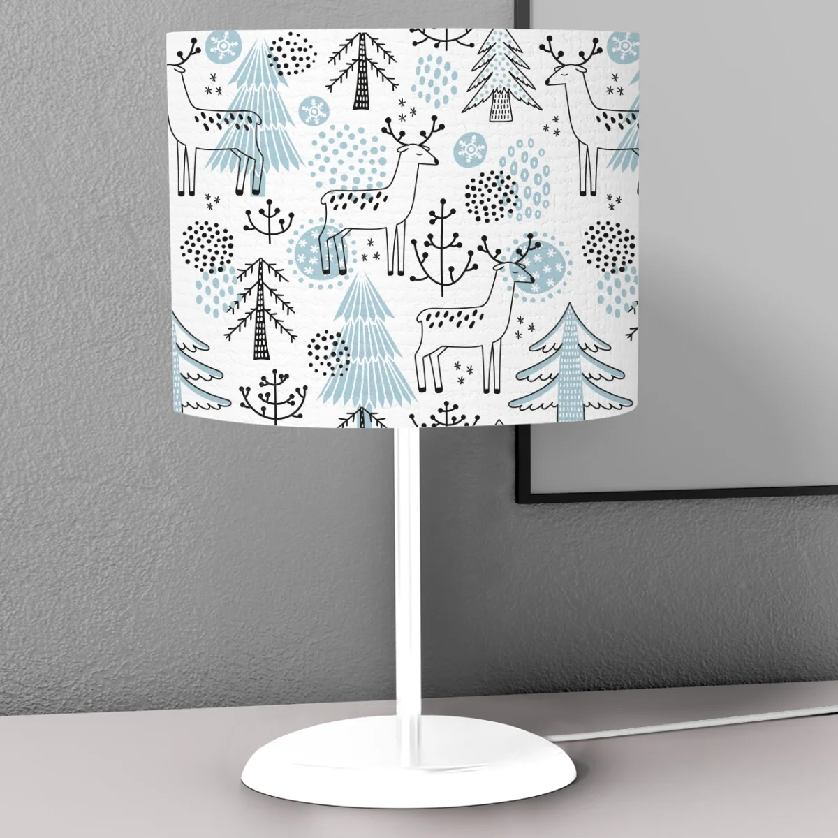 Orman Hayvanları Abajur | Beyaz geyik, ağaç Desenli