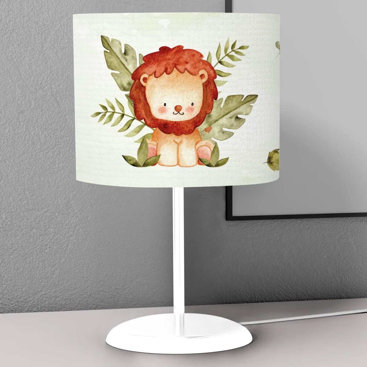 Orman Hayvanları Abajur | Yeşil yapraklar, minik beyaz benekler Desenli