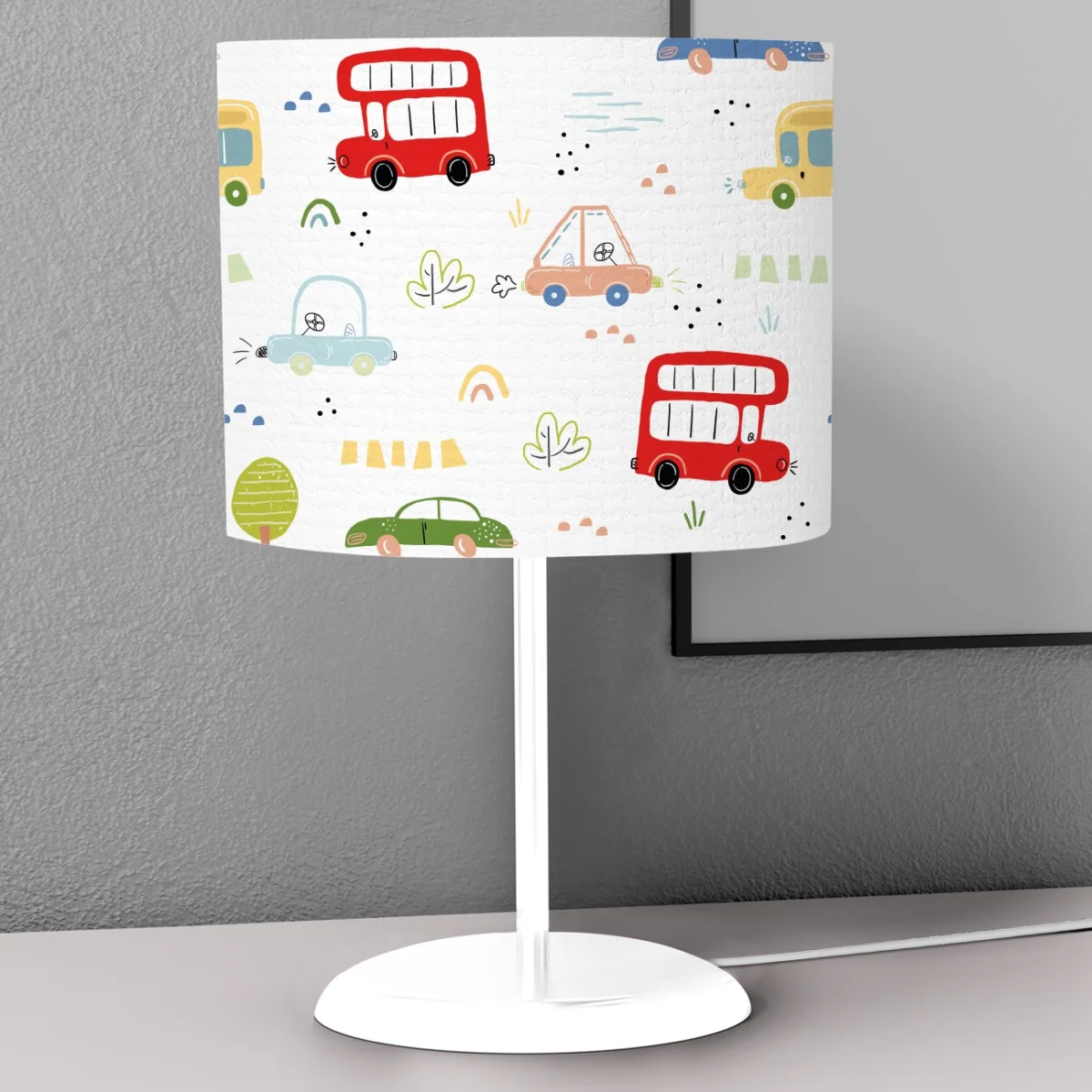 Arabalar Abajur | Beyaz gökkuşağı, bulut Desenli