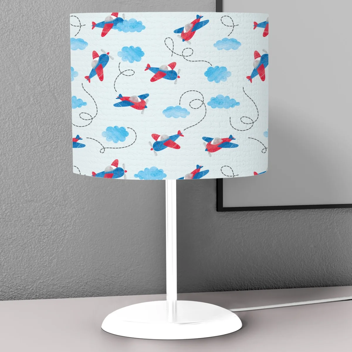 Uçaklar Abajur | Mavi bulutlar, uçak izleri Desenli