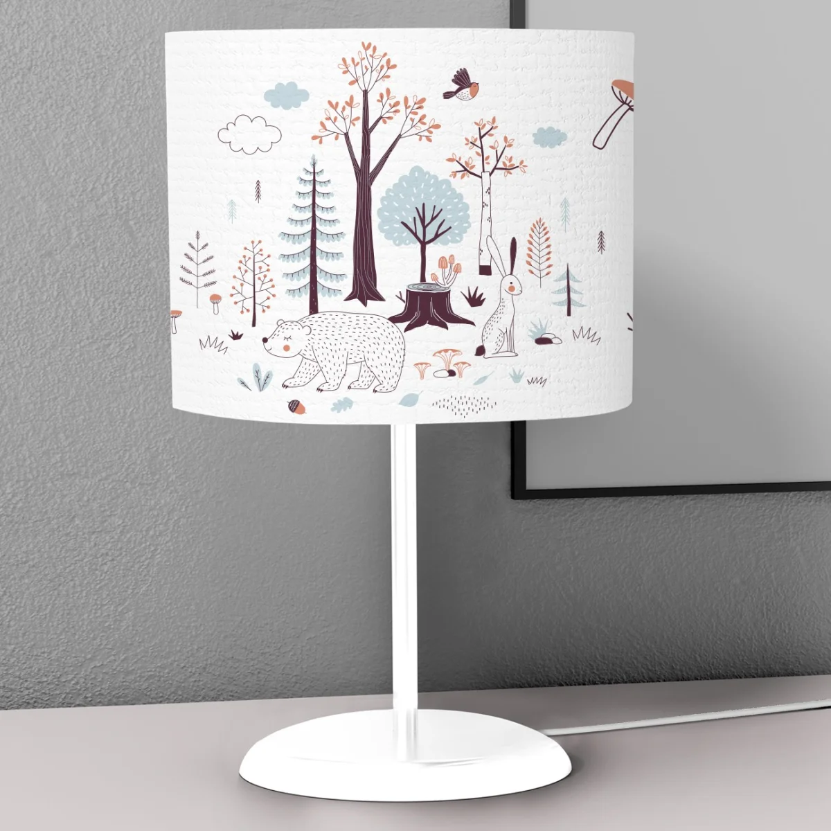 Orman Hayvanları Abajur | Beyaz ağaçlar, ayı Desenli