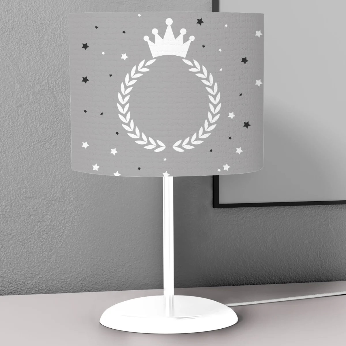 Kraliyet / Taç Abajur | Gri Yıldızlar, defne yaprağı çelengi Desenli