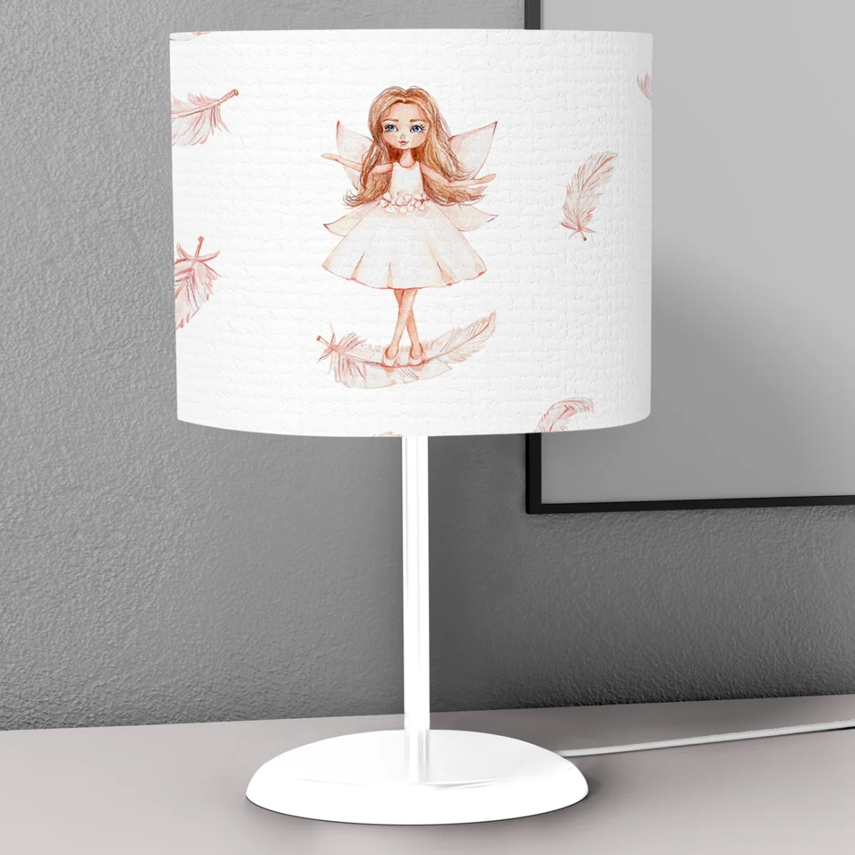 Peri Abajur | Beyaz Tüyler Desenli