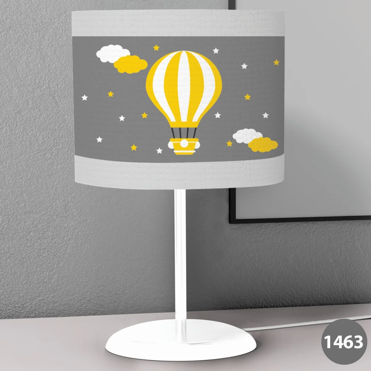 Sıcak hava balonu Abajur | Gri yıldız, bulut Desenli