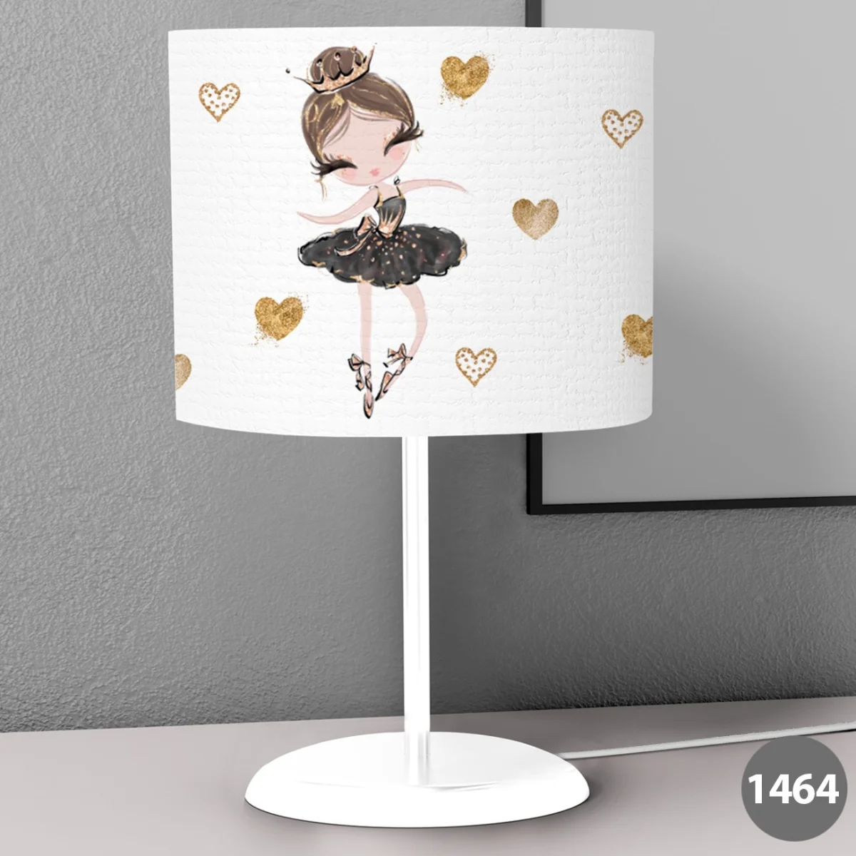 Balerin Abajur | Beyaz Altın kalpler Desenli