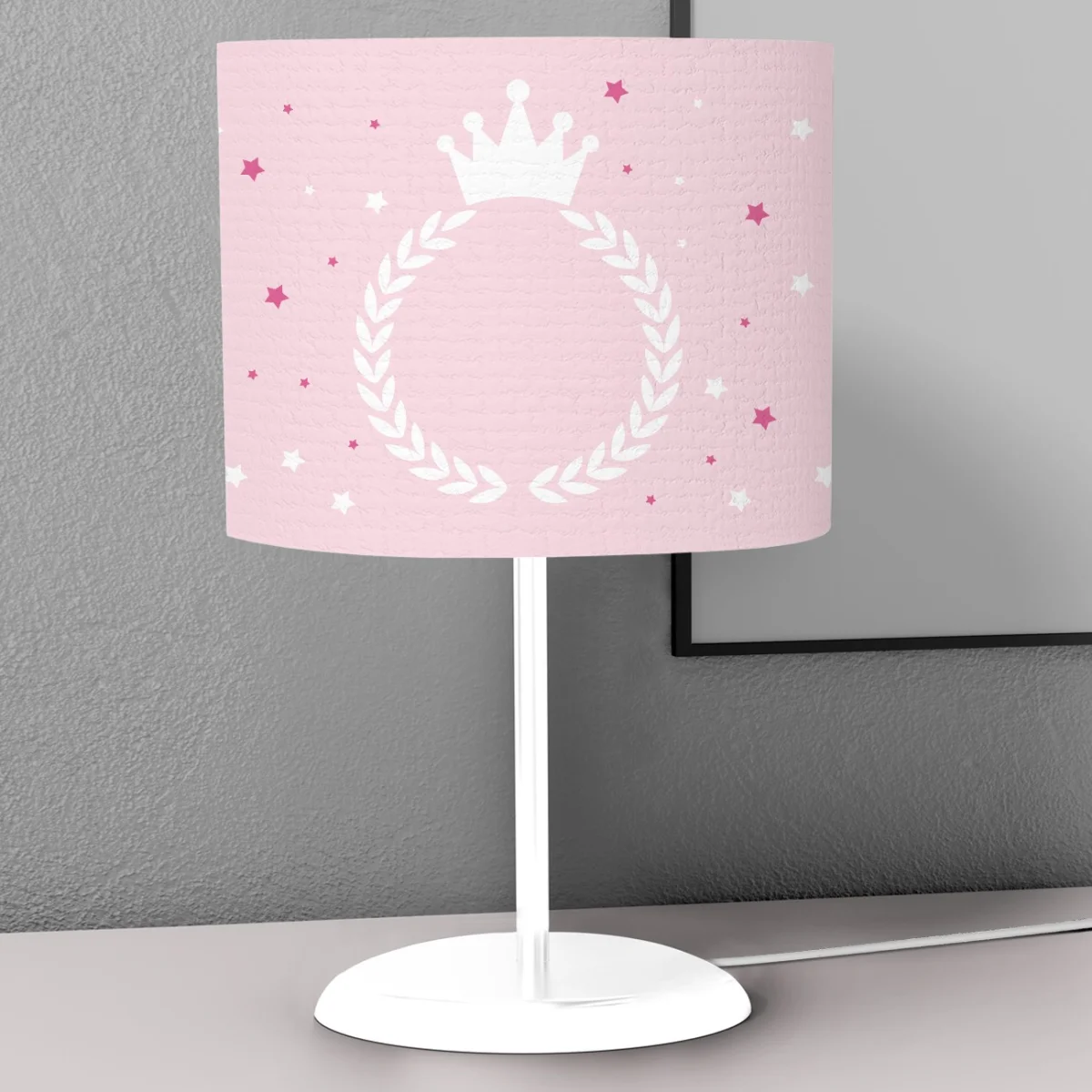 Prenses Abajur | Pembe taç, defne çelengi ve yıldızlar Desenli