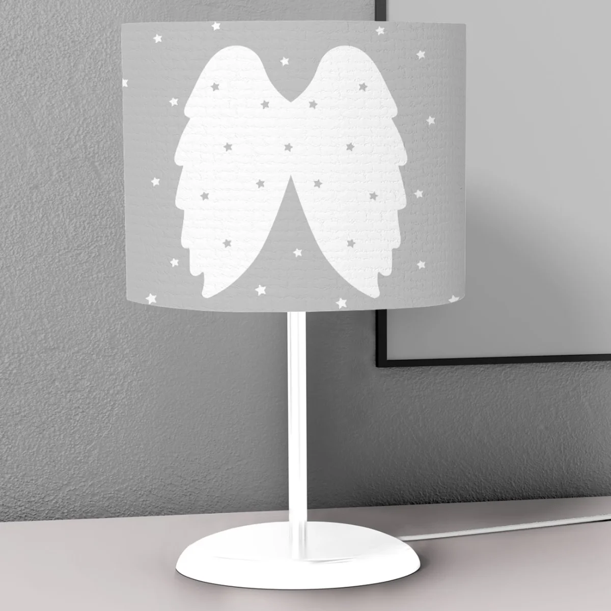 Melek Kanatları Abajur | Gri yıldız Desenli