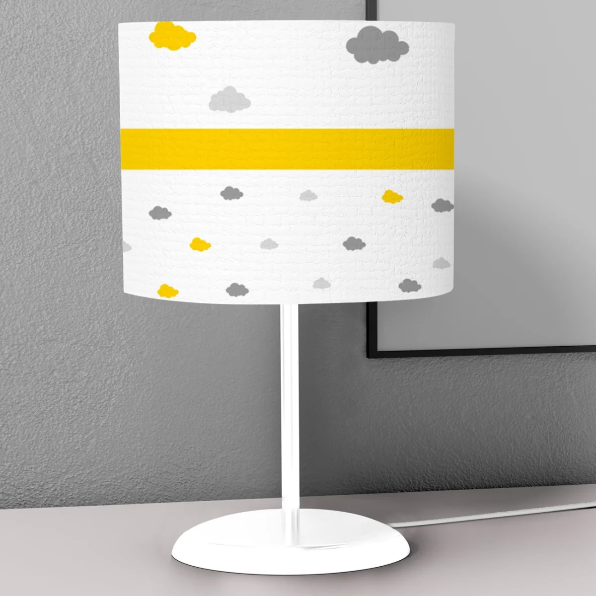 Bulutlar Abajur | Sarı beyaz ve gri bulutlar Desenli