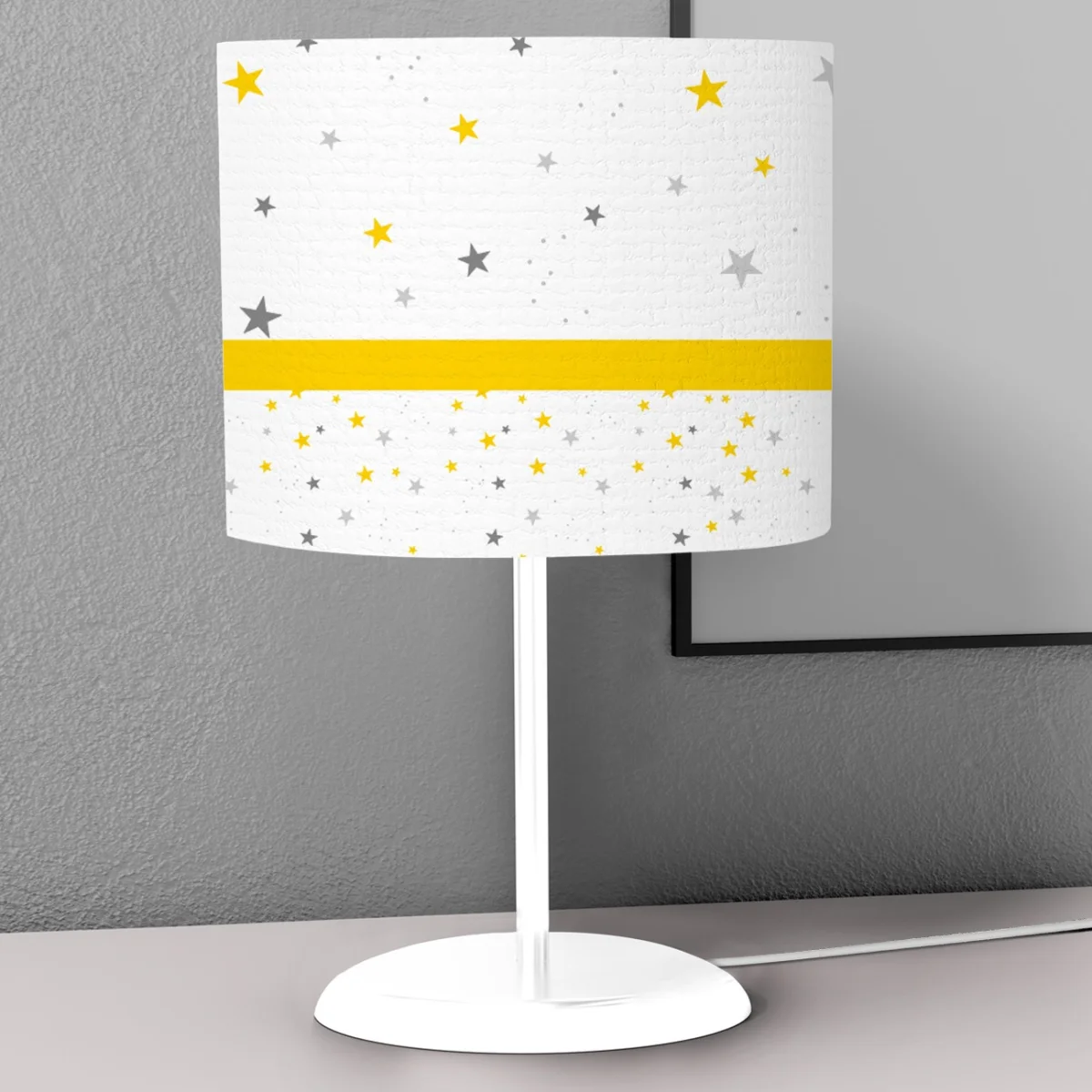 Yıldızlar Abajur | Beyaz sarı ve gri yıldızlar, puantiye Desenli