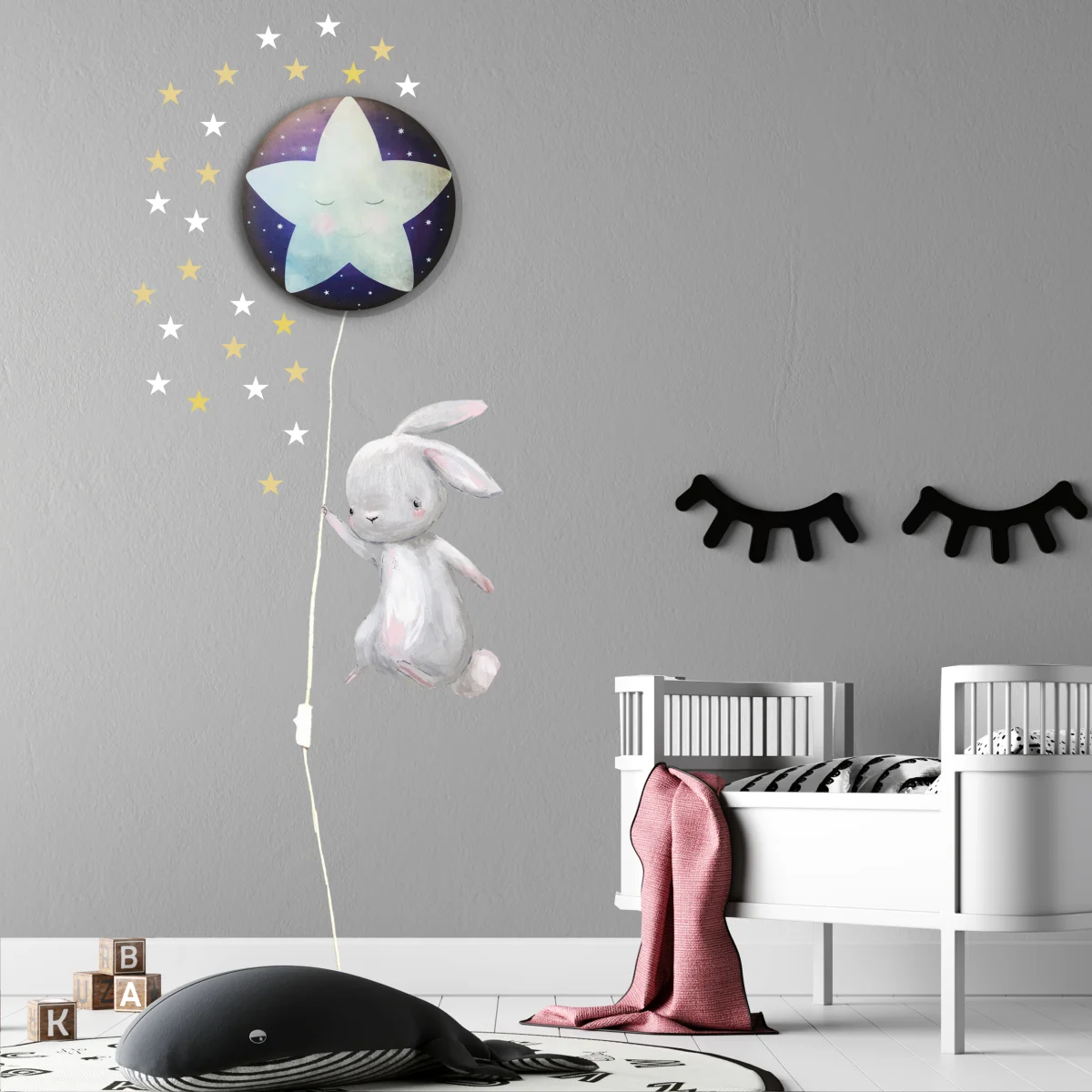 Uzay Ay Avize | Mavi Yıldızlar, uyuyan surat Desenli