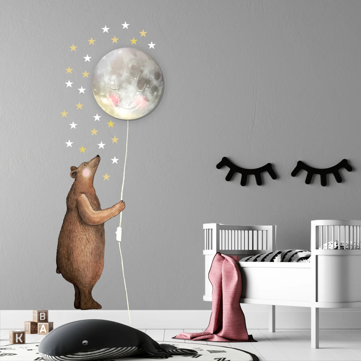 Ay ve Ayı Ay Avize | Gri yıldızlar, ayı Desenli