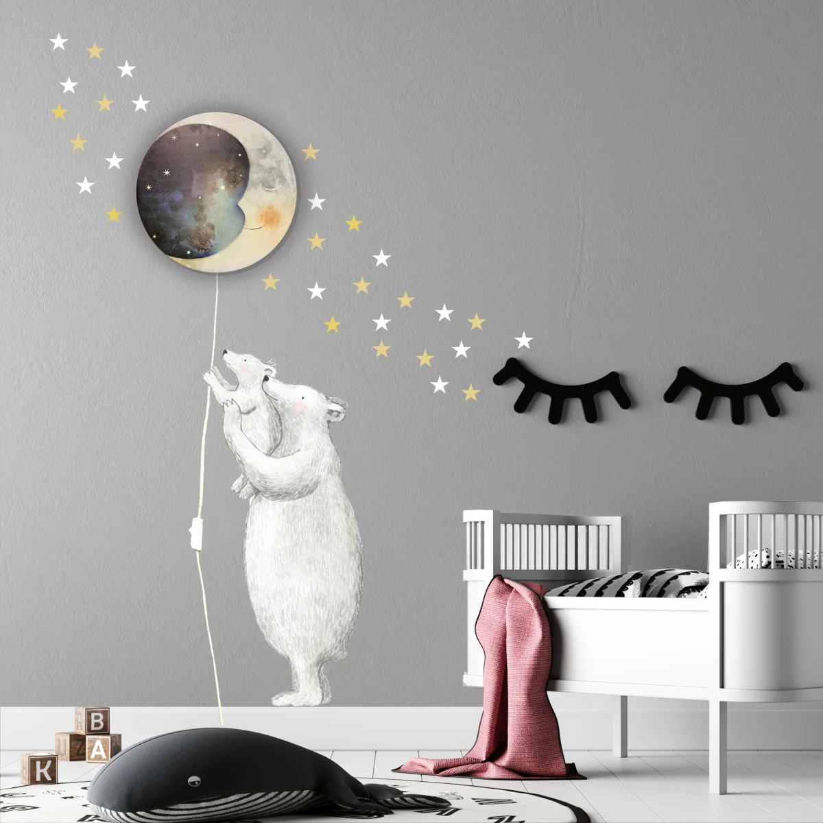 Ay, Yıldızlar ve Hayvanlar Ay Avize | Gri yıldız, kutup ayıları Desenli