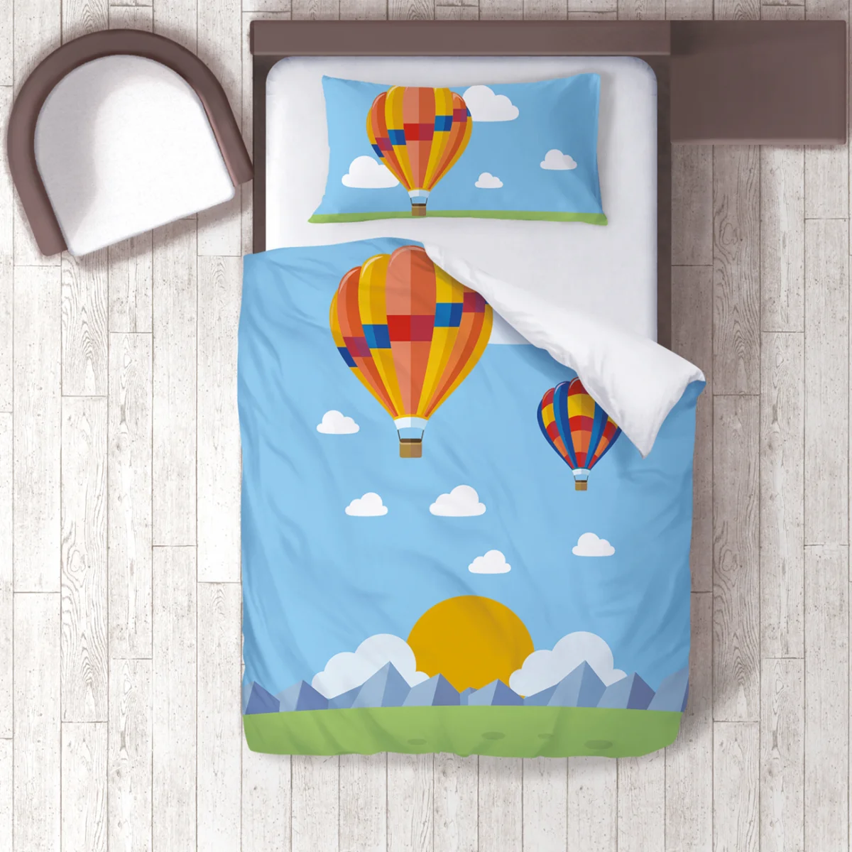 Balonlar Nevresim Takımı | Mavi bulut, dağ Desenli