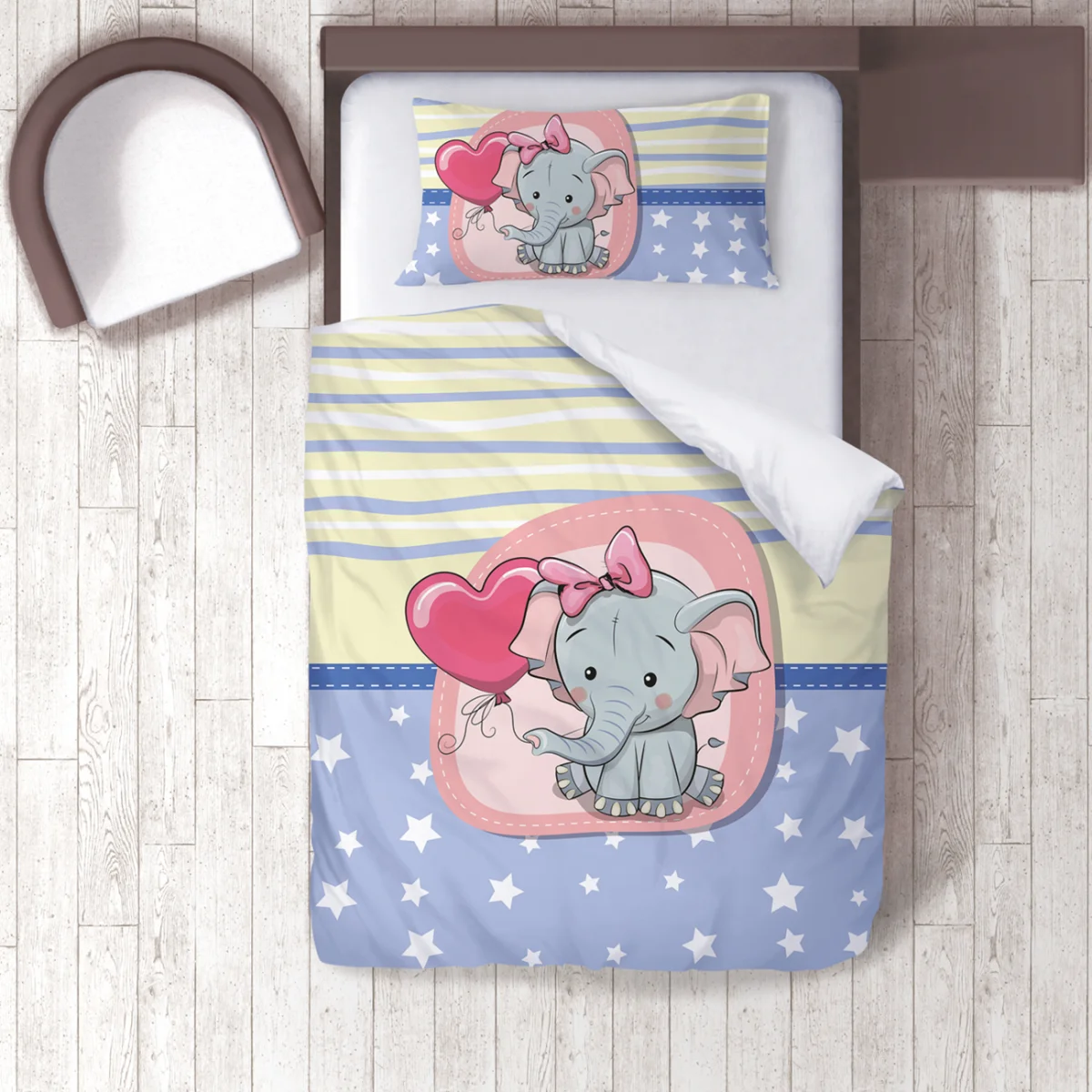 Fil Nevresim Takımı | Mavi yıldız, şerit Desenli