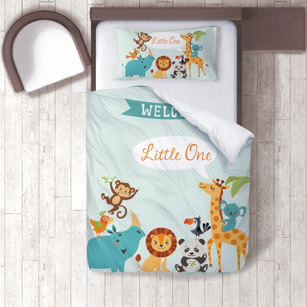 Orman Hayvanları Nevresim Takımı | Açık Mavi Küçük puantiyeler, konuşma balonları Desenli