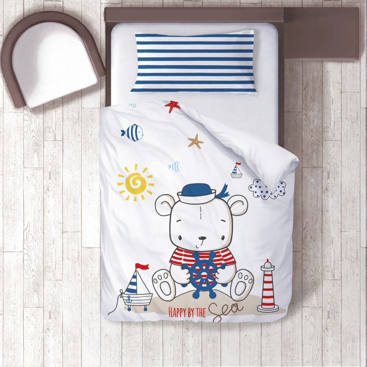 Denizci Ayı Nevresim Takımı | Beyaz balık, yıldız Desenli