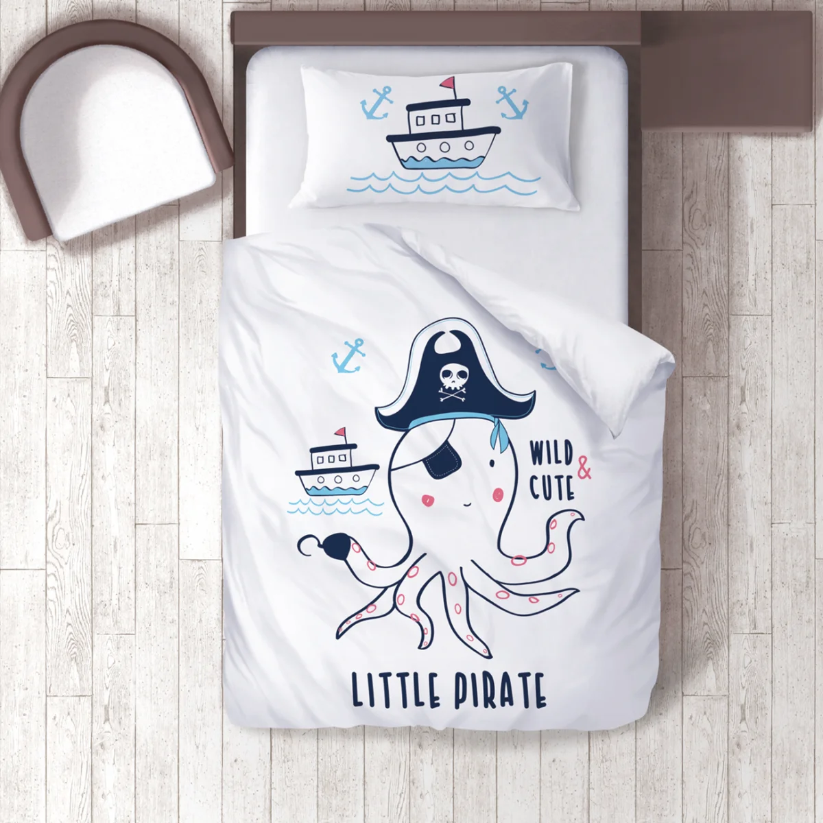 Korsan Nevresim Takımı | Beyaz Gemiler, ahtapot Desenli