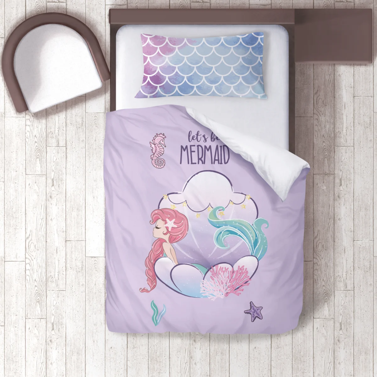 Deniz Kızı Nevresim Takımı | Mor deniz atı, bulut Desenli