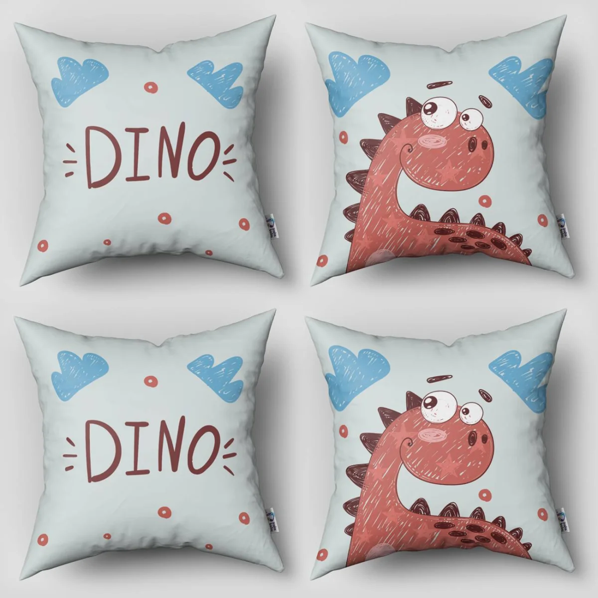 Dinozor 4lü Kırlent | Mavi bulutlar, kaykay Desenli