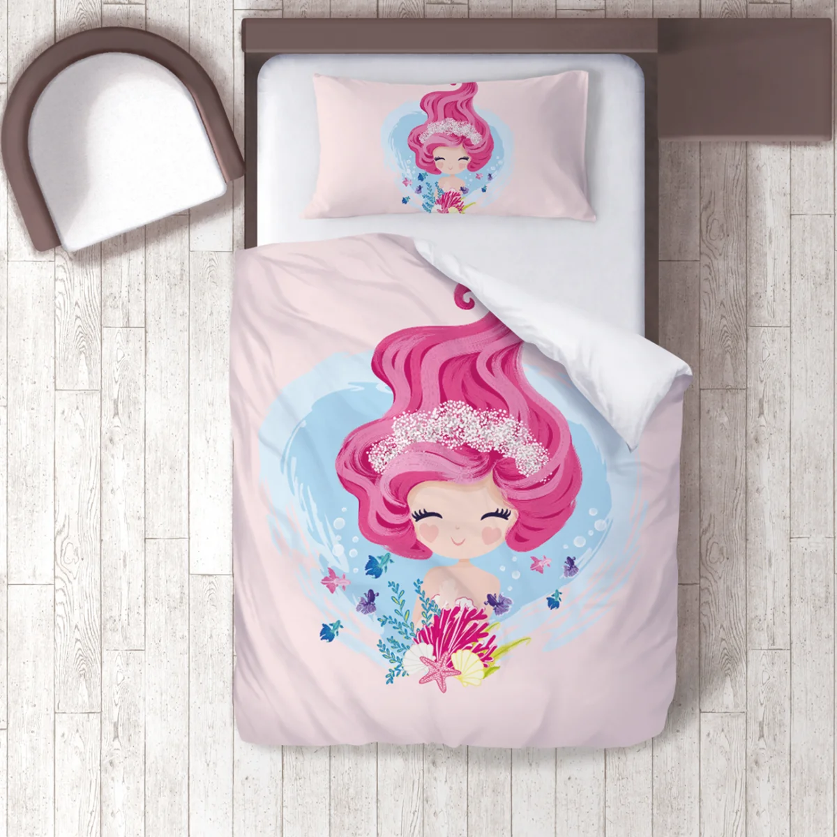 Deniz Kızı Nevresim Takımı | Pembe Mercan, deniz kabukları Desenli