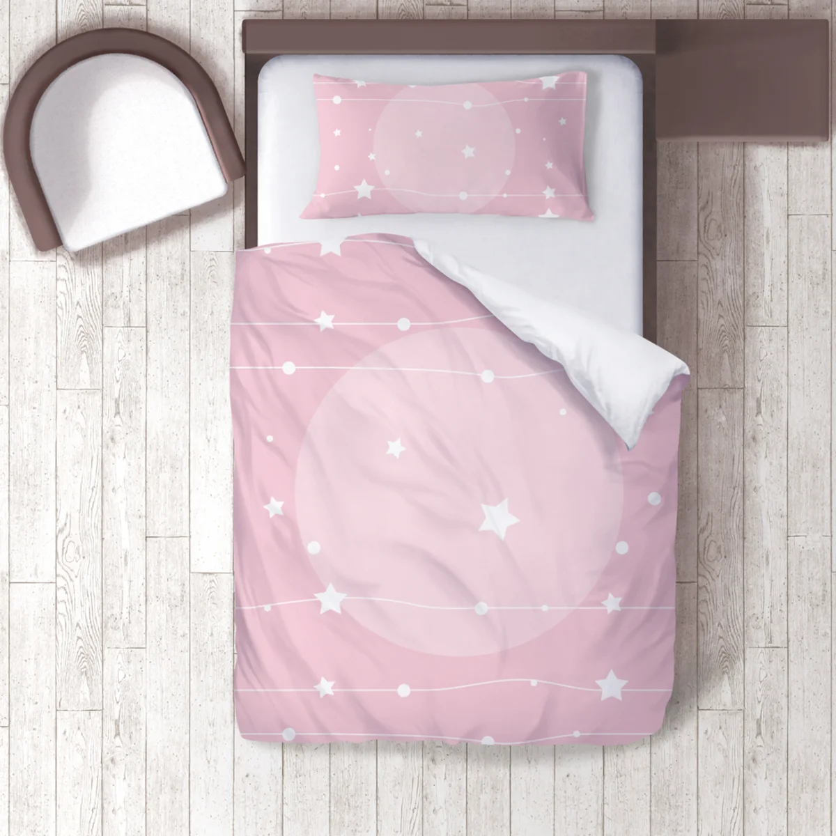 Uzay Nevresim Takımı | Pembe yıldızlar, daireler Desenli