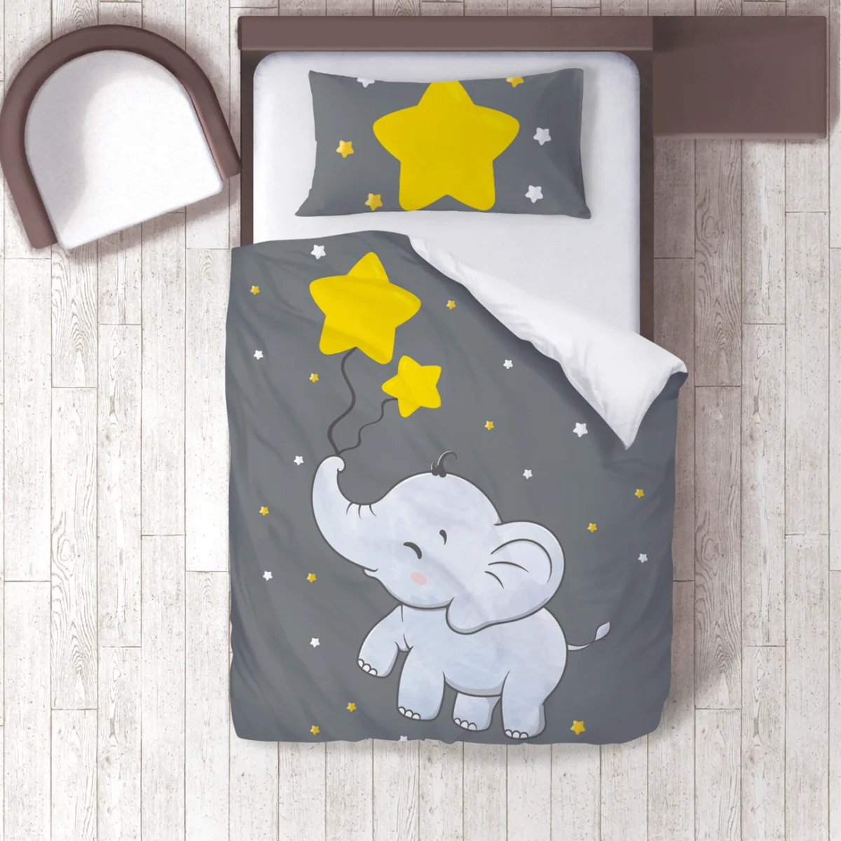 Fil Nevresim Takımı | Gri yıldızlar, yıldız balonlar Desenli