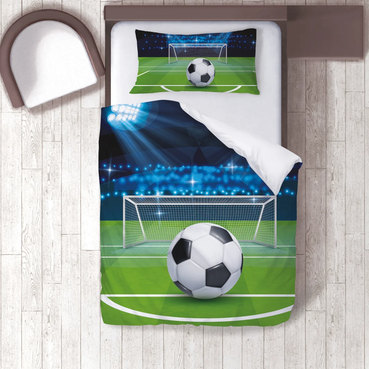 Futbol Nevresim Takımı | Mavi Stadyum ışıkları, futbol topu Desenli