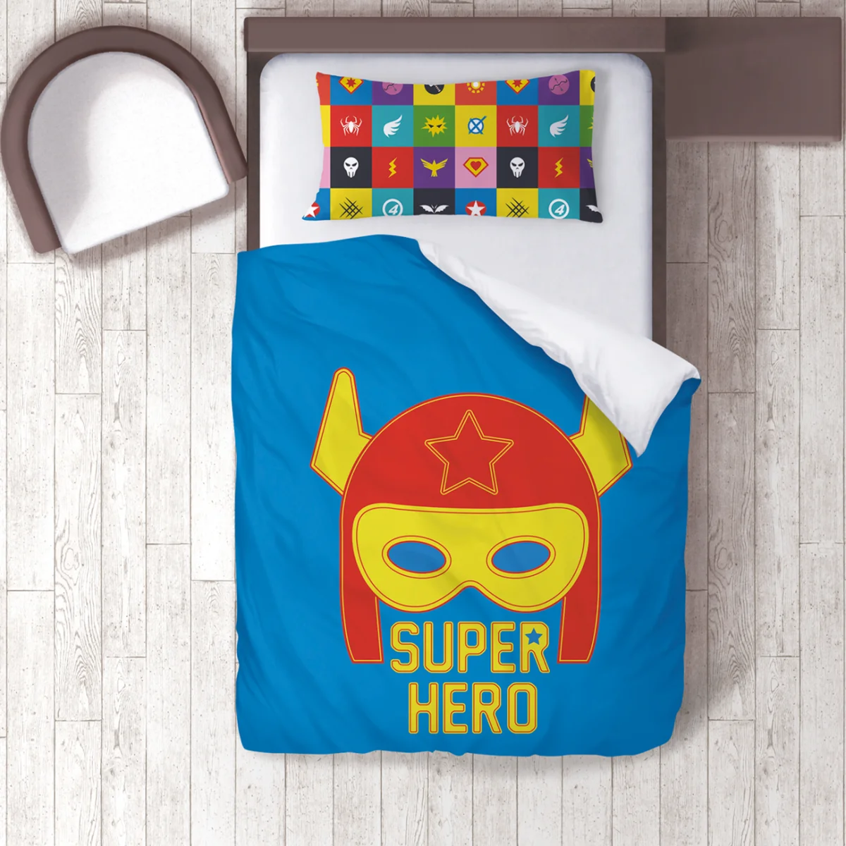 Süper Kahraman Nevresim Takımı | Mavi maske, yıldız Desenli