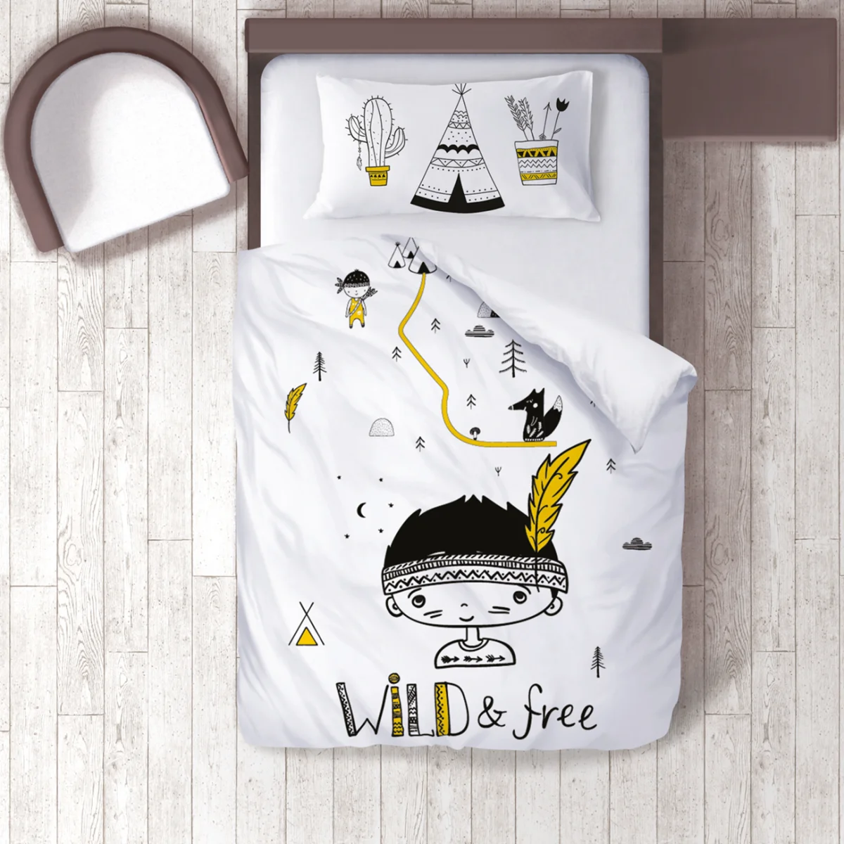 Yerli Çocuk Nevresim Takımı | Beyaz Yıldız, ay Desenli