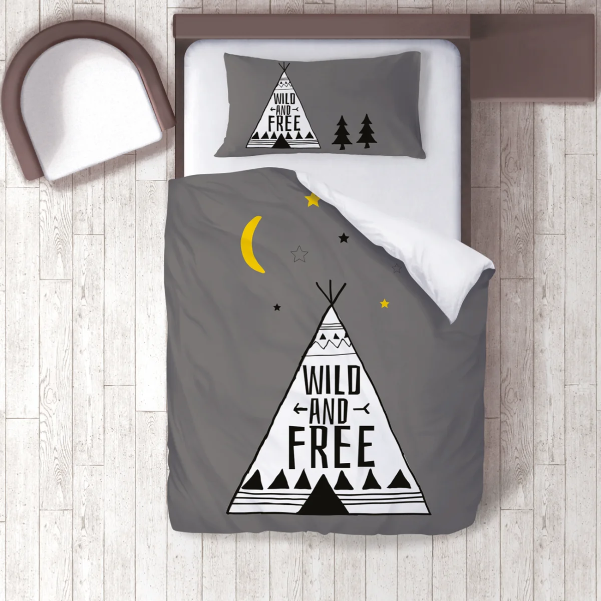 Tipi Çadırı, Doğa Nevresim Takımı | Gri yıldız, ay Desenli