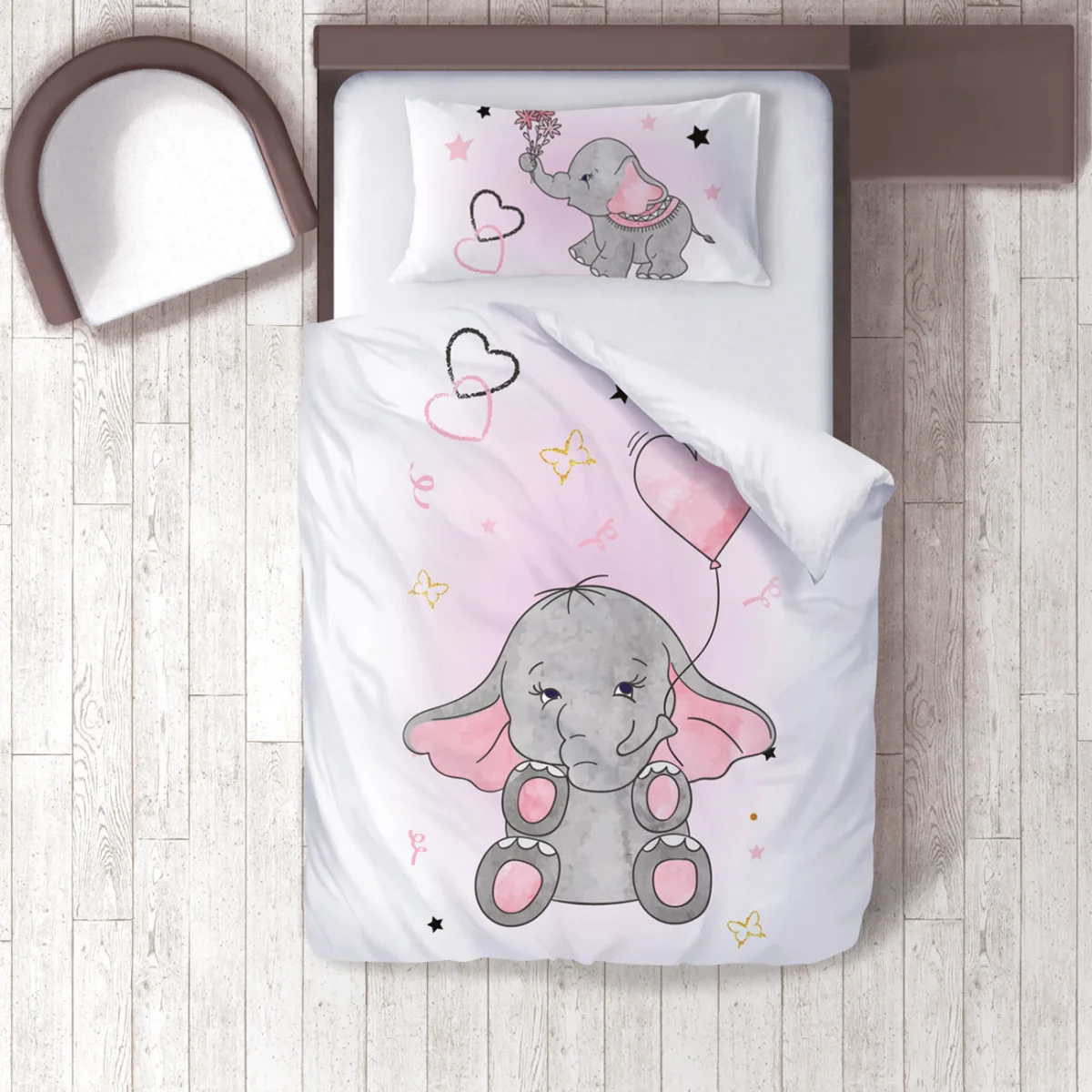 Filler Nevresim Takımı | Pembe Kalpler, yıldızlar Desenli