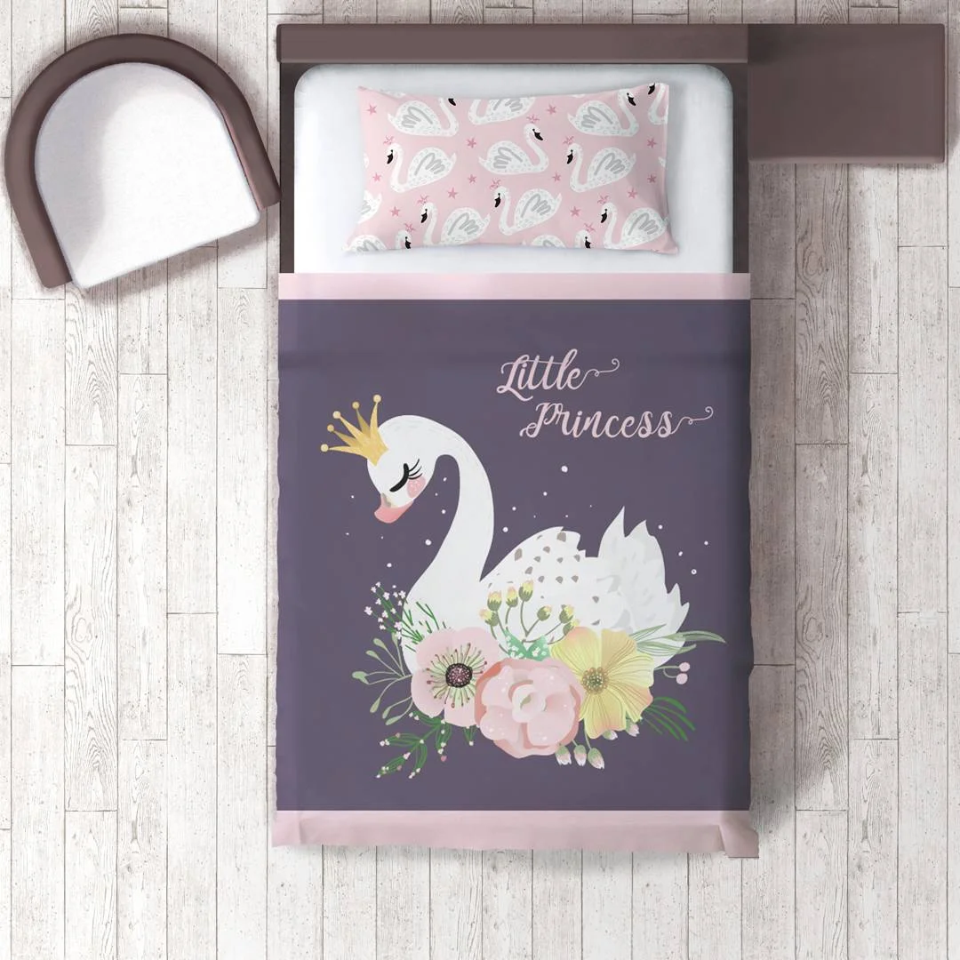 Kuğu Prenses Nevresim Takımı | Mor taç, çiçekler Desenli