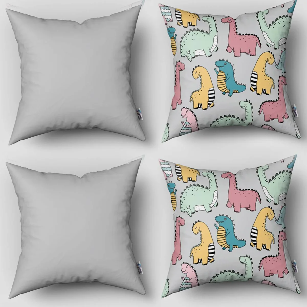 Dinozorlar 4lü Kırlent | Gri yok Desenli
