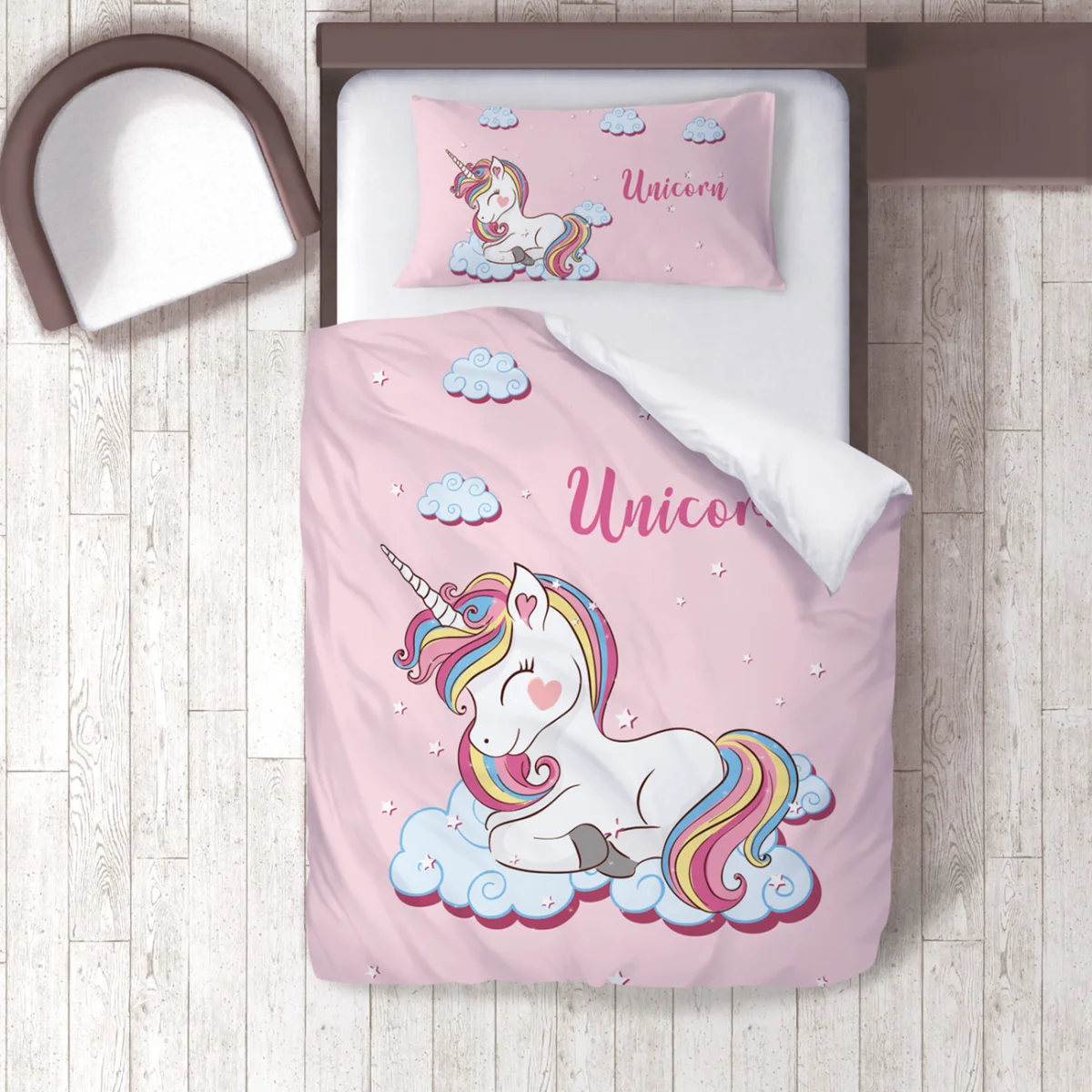 Unicorn Nevresim Takımı | Pembe bulut, yıldız Desenli