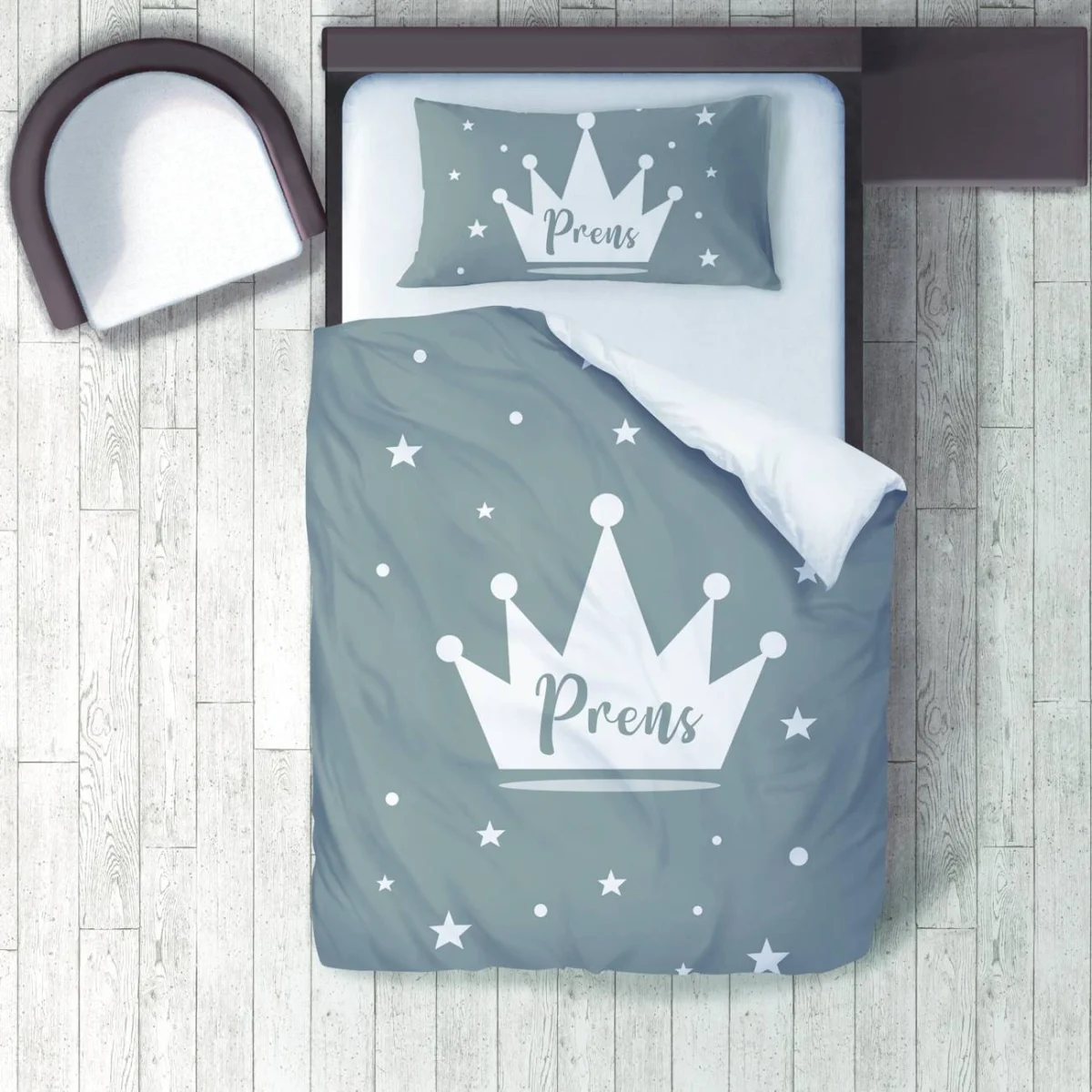 Prens Nevresim Takımı | Mavi Taç, yıldızlar ve noktalar Desenli