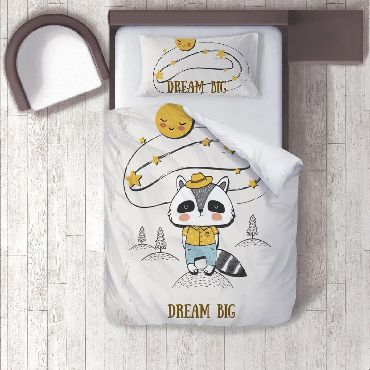 Orman Hayvanları Nevresim Takımı | Beyaz yıldız, güneş Desenli