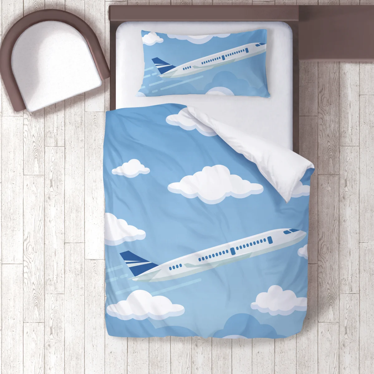 Uçak Nevresim Takımı | Mavi Bulutlar Desenli
