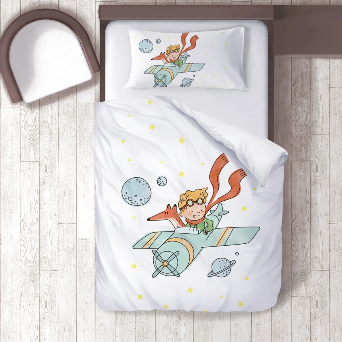 Küçük Prens, Uzay Nevresim Takımı | Beyaz yıldızlar, gezegenler Desenli