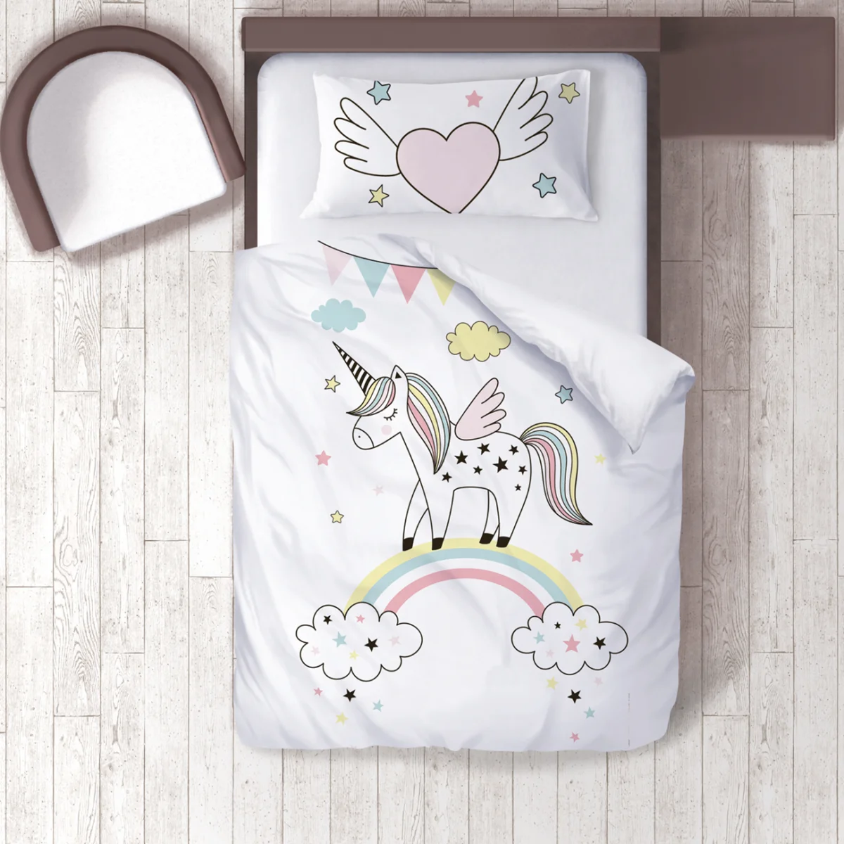 Unicorn Nevresim Takımı | Beyaz yıldız, bulut Desenli