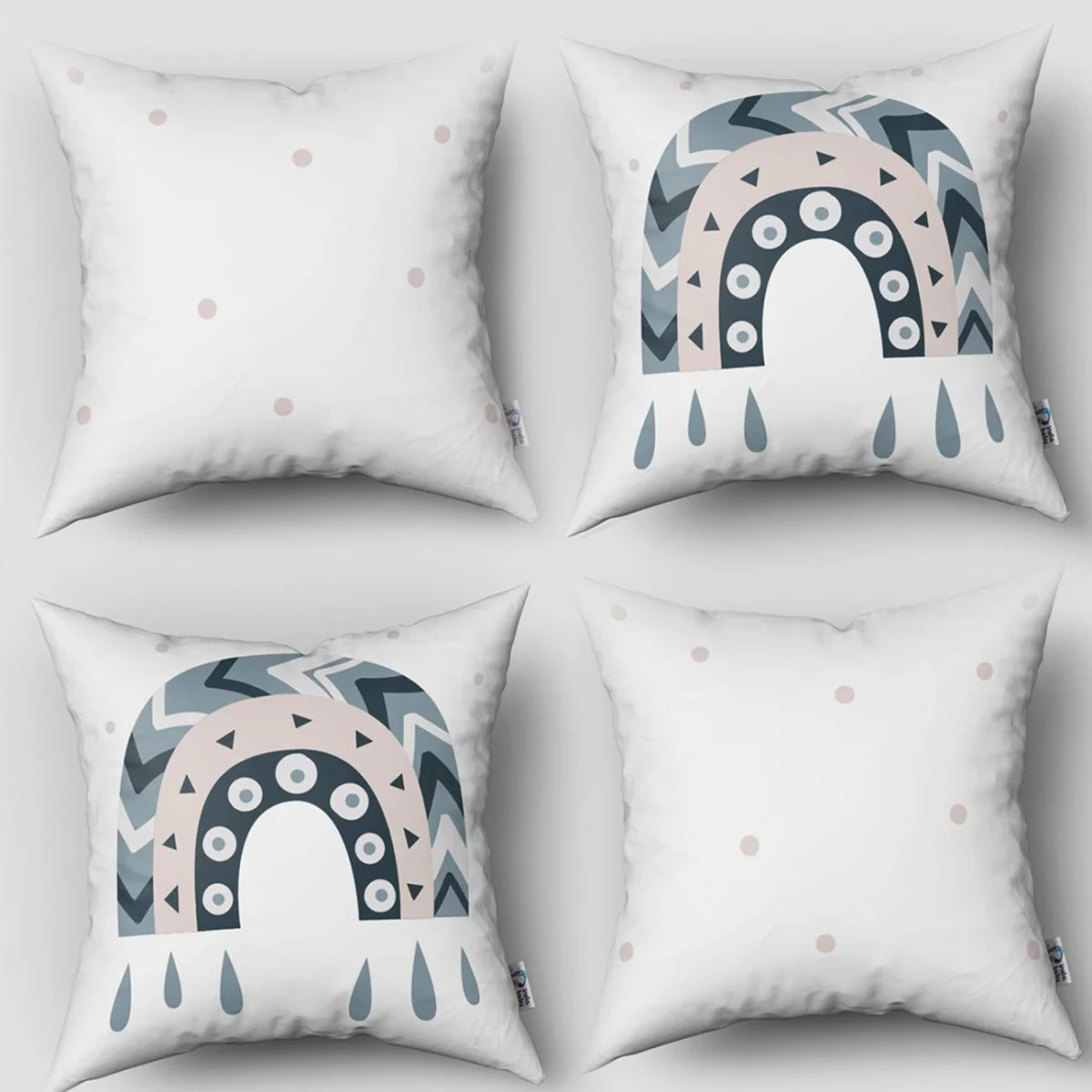 Gökkuşağı 4lü Kırlent | Beyaz Gökkuşağı, geometrik desenler Desenli