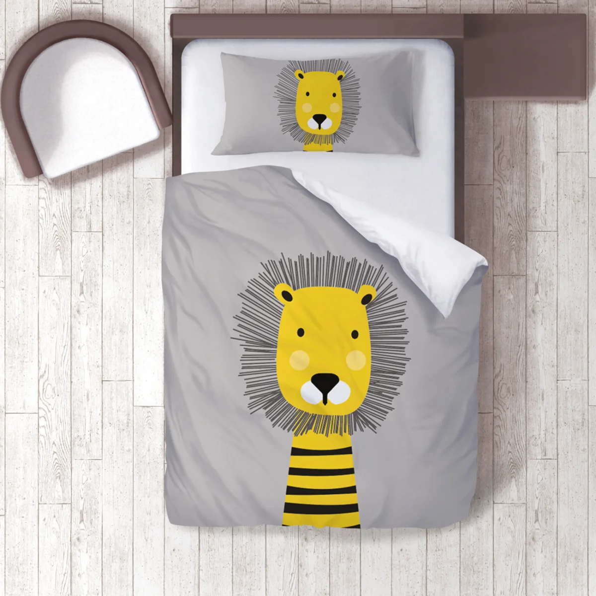 Aslan Nevresim Takımı | Gri siyah yele, çizgili vücut Desenli