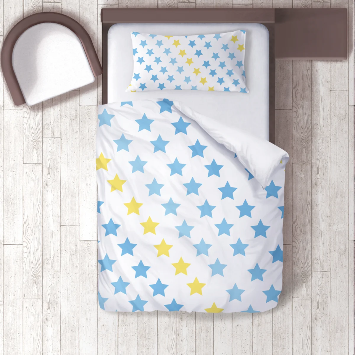 Yıldızlar Nevresim Takımı | Beyaz Mavi ve sarı yıldızlar Desenli