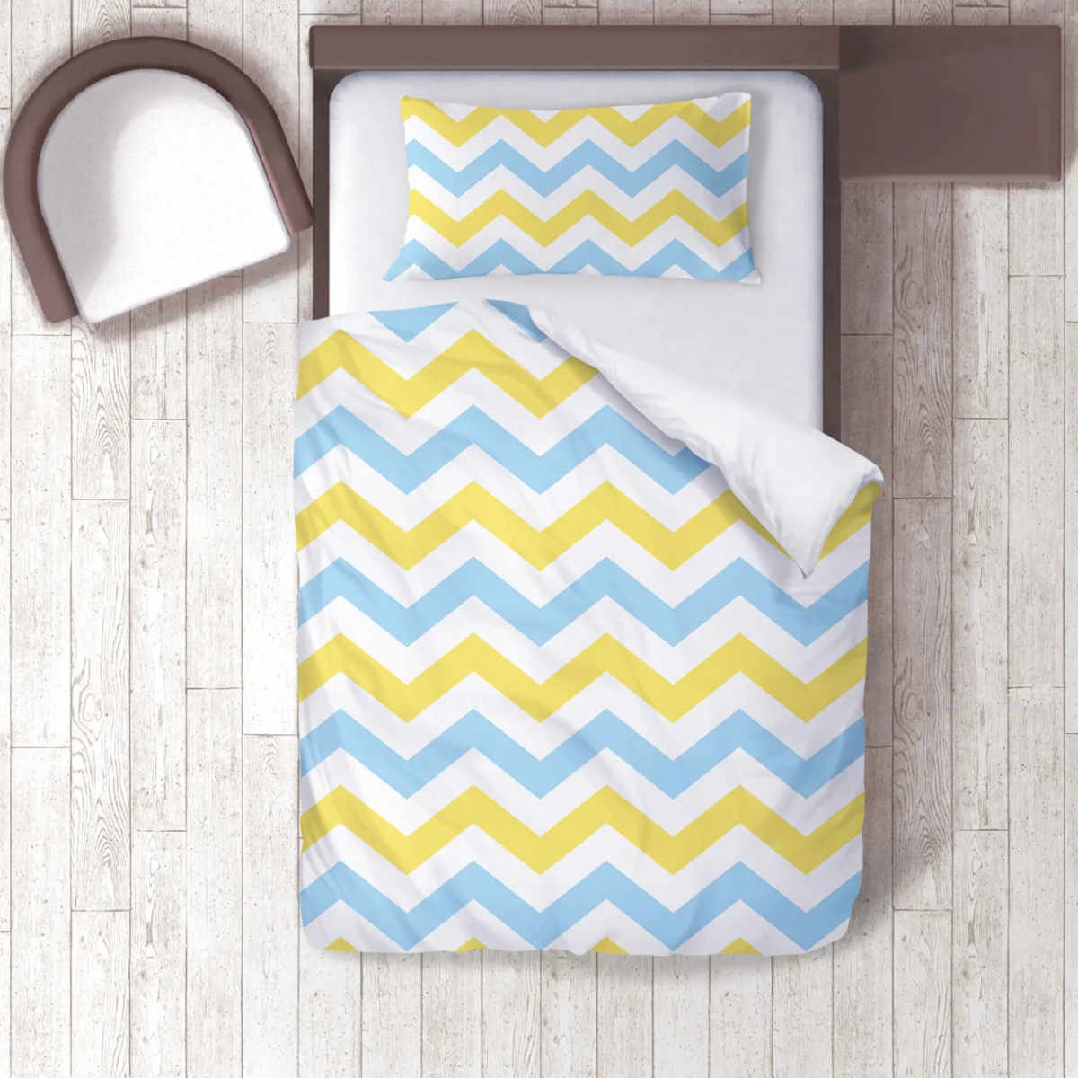 Geometrik Nevresim Takımı | Mavi, Sarı Zigzag desen Desenli