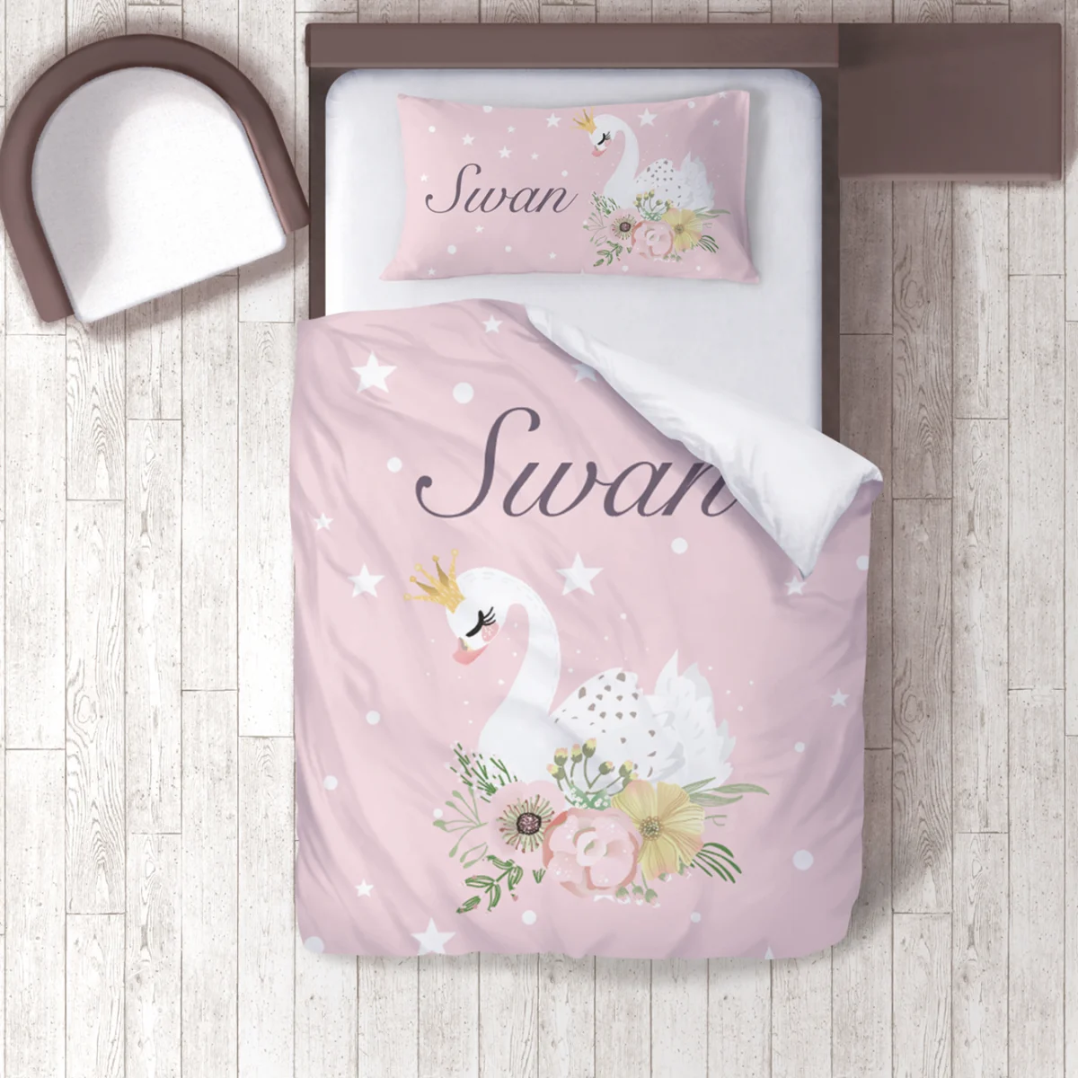 Kuğu Nevresim Takımı | Pembe yıldız, puantiye Desenli