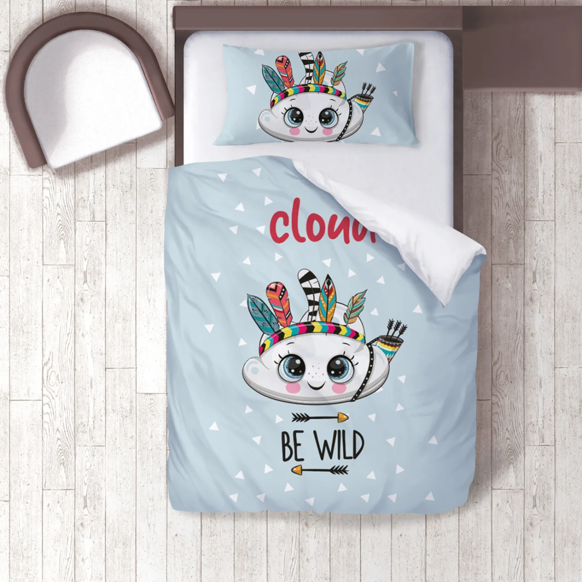 Boho Bulut Nevresim Takımı | Açık Mavi küçük üçgenler, oklar Desenli