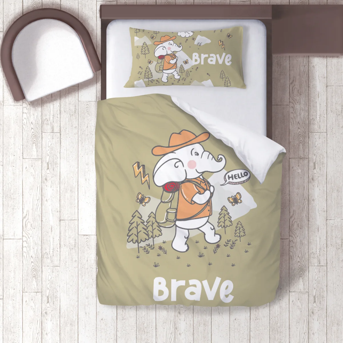 Maceracı Fil Nevresim Takımı | Haki dağlar, ağaçlar Desenli